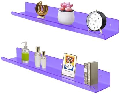 ROYALITA 2-Pack Acrylic Shelves Wall Mounted, 24 Inch Floating Shelves