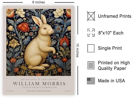 Poster Master White Rabbit Print - William Morris Poster - Flower & Animal Art - Botanical Exhibition Design - Floral Bunny Illustration - Great Office or Bedroom Decor - 8x10 UNFRAMED Wall Decor