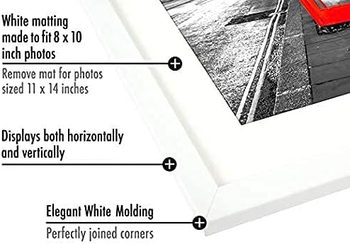 Americanflat 11x14 Picture Frame with Shatter-Resistant Glass - Set of 2 - Use as 8x10 Frame with Mat or Display 11x14 Photo Without Mat - Signature Collection - Picture Frames for Wall - White