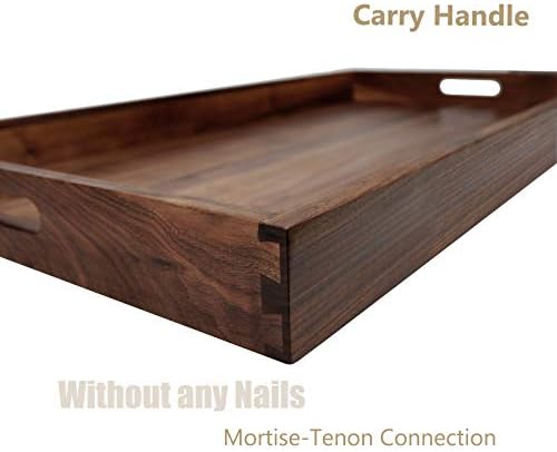 32"x 18" Extra Large Rectangle Solid Black Walnut Wood Ottoman Tray