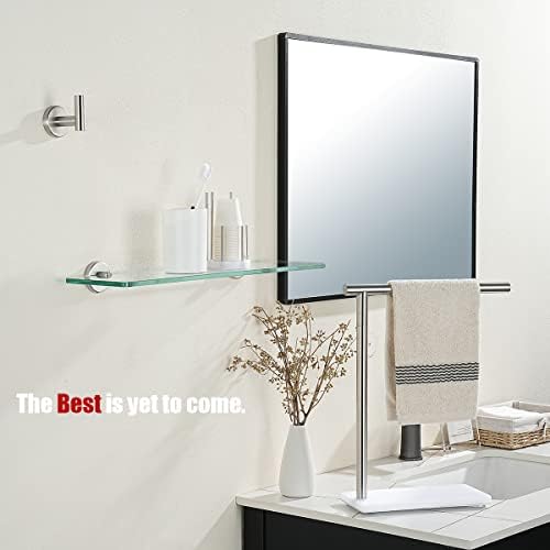 JQK Bathroom Glass Shelf, Tempered Glass Shower Storage 20 by 5 inches, 304 Stainless Steel Brushed Finish Wall Mount, 2 Pack, TGS101L20-BN-P2