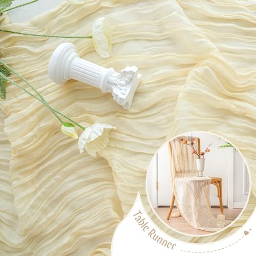 Sioloc Beige Cheesecloth Table Runner 120'' x 35'',Spring Easter Decor Soft Gauze Boho Wedding Table Decor for 10ft Table Birthday Party,Baby Shower, Bridal Shower, Home & Event Decor