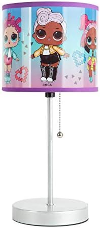 LOL Surprise Kids Stick Table Lamp,Pull Chain On/Off with Themed Printed Decorative Shade, Bedroom & Playroom Lighting