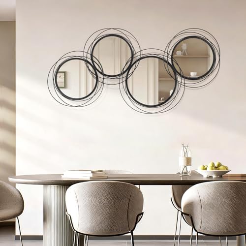 Black Wall Mirror Set, Metal Framed Round Mirror 4 Pack Circle Modern Decorative Mirrors for Living Room Bedroom Bathroom Entryway 20x40 Inch Home Decor