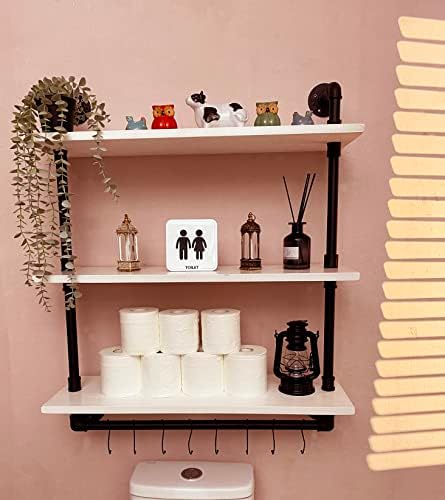 30 inch Retro White Rustic Bathroom Shelves Farmhouse Pipe Wall Shelves