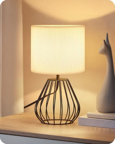 Black and White Table Lamp, Small Bedside Lamp, Pleated Lampshade