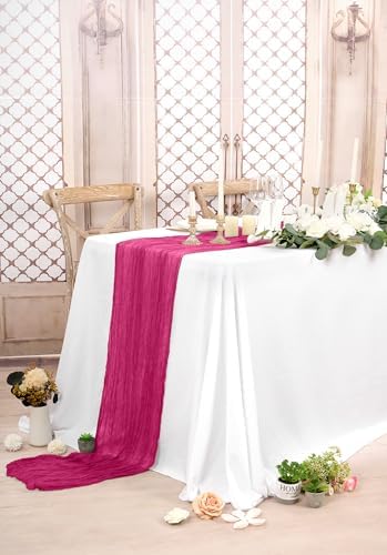 10 Pack Hot Pink Cheesecloth Table Runner Long,21.5 x 120 Inch