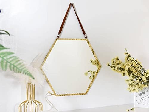 Funerom 10.2 x 10.2 inch Small Hexagonal DecorativeWall Mirror,Gold