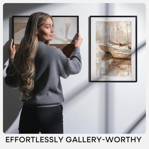 Homeforia 16x20 Black Picture Frame, High-End Metal, 11x14 Mat, Glass
