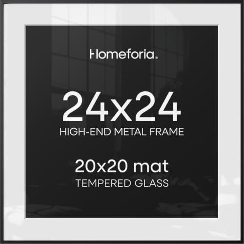 Homeforia 24x24 Black Picture Frame, High-End Metal, 20x20 Mat, Glass