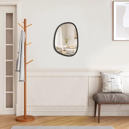 Asymmetrical Wall Mirror with Wood Frame Irregular Modern Hanging Mirrors for Vanity Living Room Bedroom Bathroom Entryway Hallway Modern Unique Decorative Artistic Decor
