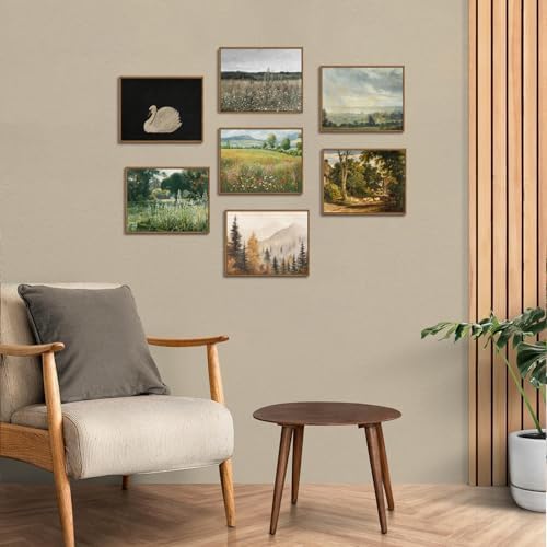 OIQArtOIQ Vintage Framed Wall Art Wildflower Field Meadow Canvas Art Prints Rustic Farmhouse Landscape Pictures Wall Decor Modern Cottagecore Paintings Artwork For Bedroom Bathroom Office Living Room