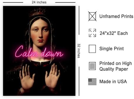 Poster Master Calm Down Print - The Virgin With The Crown Poster - Altered & Pop Art - Housewarming Gift for Men & Women - Chic Decor for Bedroom, Living Room or Dorm - 24x32 Unframed Wall Art