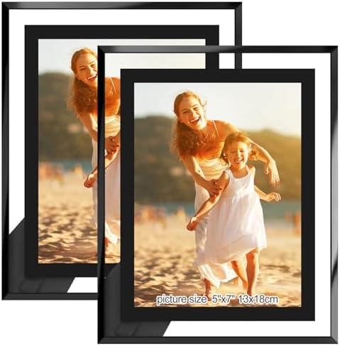 HIKWADERY 5x7 Picture Frames Black - Set of 2, HD Real Glass 5 by 7 Photo Frame for Tabletop Display, Wedding Birthday Mothers Day Gifts (5 x 7, Black)