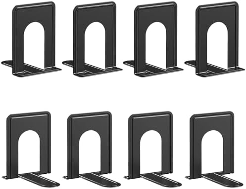 Optomni Bookends, Book End Supports Heavy Duty Metal Bookend Support, Book Ends Supports for Shelves Decor Home Office School 2 Pairs (Black, 4 Pairs/8 Pieces)