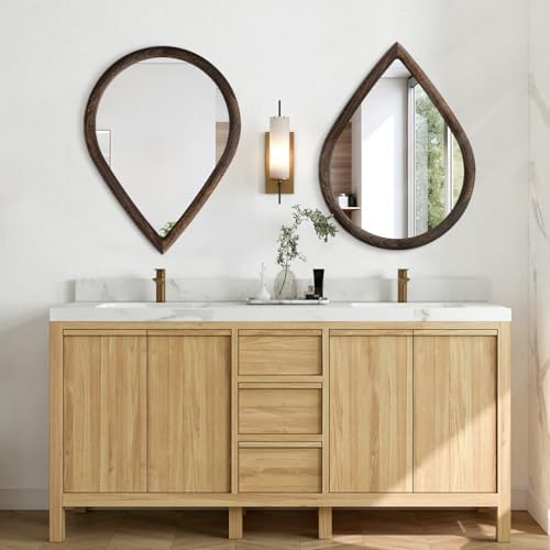 Teardrop Mirror Wall Decor Large Wall Mounted Mirrors with Wood Frame Vintage Wall Art Mirror Rustic Farmhouse Decorative Mirrors for Bathroom Entryway Living Room