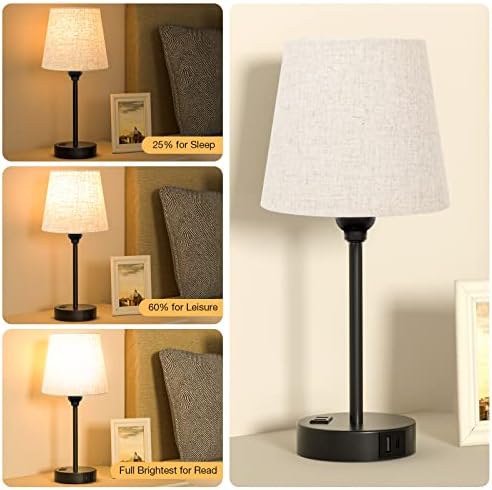 Bedside Table Lamps Set 2 for Bedroom - Dimmable Touch, USB C+A, AC Outlet