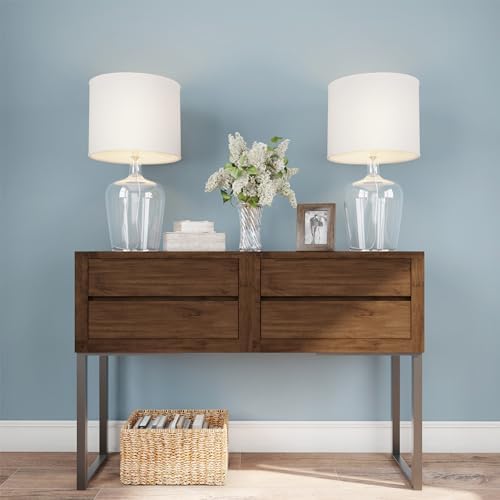 Lavish Home Glass Cloche Table Lamps, Clear/Ivory, Set of 2, 14” x 26”