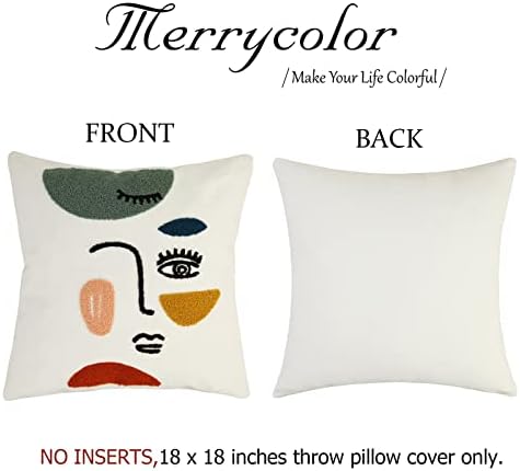 Merrycolor Soft Aesthetic Decorative Throw Pillow Covers 18x18 Modern Abstract Face Art Pillow Covers Colorful Embroidery Square Cushion Case Boho Cute Pillows for Bedroom Couch Sofa Living Room,1PC