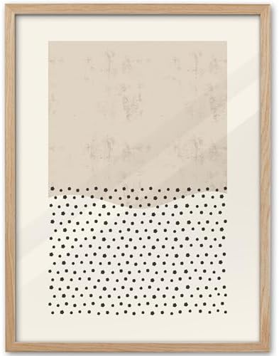 KensTro 12x16 Oak Framed Beige Christian Abstract Wall Art | Natural Oak Wood Frame with Beige Texture and Black Dot Pattern, Minimalist Faith-Inspired Decor for Living Room or Bedroom