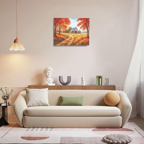 Fall Barn Decor Wall Art Autumn Harvest Pictures Fall Farmhouse Canvas Prints Painting Country Artwork Decoration for Bathroom Bedroom Living Room Framed Gifts 16"x20"