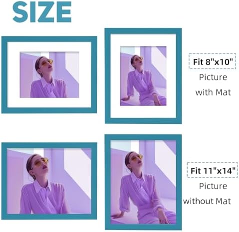 Muzilife Teal 11x14 Wood Picture Frame with Mat, Real Glass Cover, 1 Pack
