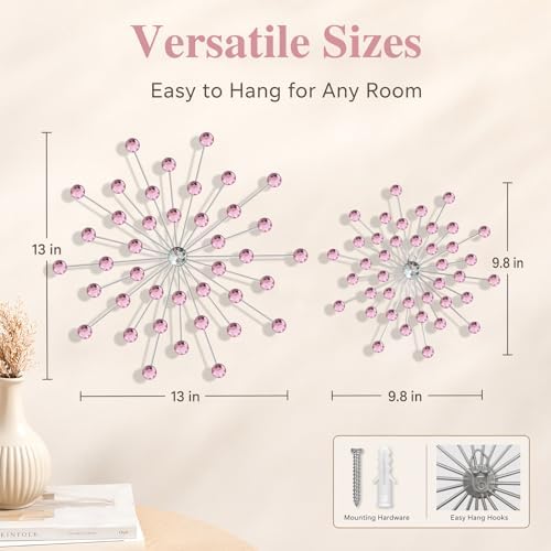 ZEXUIRU 4 Set Silver Starburst Wall Art for Home Decor Metal Bling Crystal Rhinestones Sunburst Wall Decor Sparkling Rhinestone Art Accent Silver - 13 in
