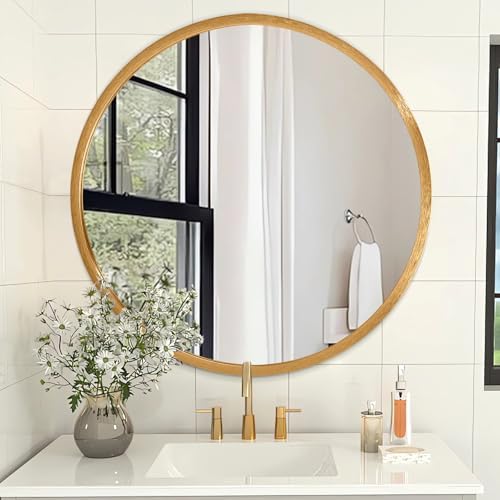 AOAOPQ Wall Mounted Circle Bathroom Mirror Aluminum Tempered Glass Round Frame Modern Mirrors Suitable for Bathroom Vanity Entryway Living Room Wall 20 inch Gold