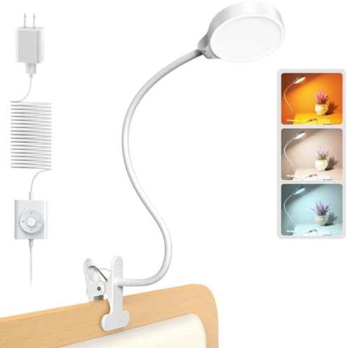 Glocusent 5W Clip on Light, 3 Colors & 5 Brightness Reading Light for Bed