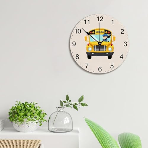 ArogGeld School Bus Driver Wall Clock Classic Wood Clock 10 Silent Non-Ticking Quartz Battery Operated Clock for Living Room Kitchen Bedroom Farmhouse Home Decor Birthday Wedding Gift