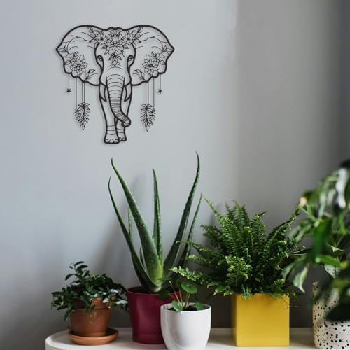 Rajukit Metal Elephant Wall Decor for Home | African elephant metal wall art. Suitable for kitchen, bathroom. Black finish.