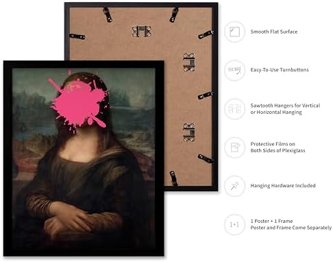 Poster Master Mona Lisa Print - Baroque Painting Poster - Altered & Pop Art - Housewarming Gift for Men & Women - Great Decor for Office, Living Room or Bedroom - 11x14 Black Framed