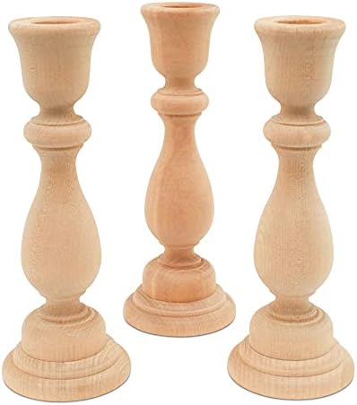 Wooden Taper Candlesticks 6-3/4 inches, Set of 25 Classic Unfinished Candle Holders to Craft for Rustic Farmhouse or Vintage DIY Dcor, by Woodpeckers