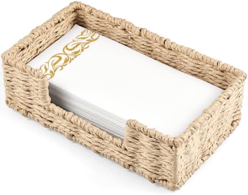 Napkin Holder for Bathroom, Woven Wicker Paper Rope Guest Towel Holder Tray, Disposable Paper Hand Towel Holder for Bathroom Accessories, Dinner Napkin Holder for Kitchen Table Party