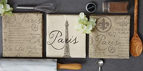 DII French Style Tabletop Kitchen Collection, Dishtowel Set, 18x28, Assorted Eiffel Tower, 4 Piece