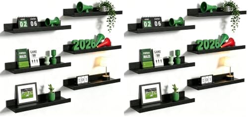 upsimples Floating Shelves for Wall, Wall Shelves for Decor Storage Set of 6, Wall Mounted Wood Shelf for Bedroom, Living Room, Bathroom, Kitchen, Picture Ledge Shelf, Black (Pack of 2)