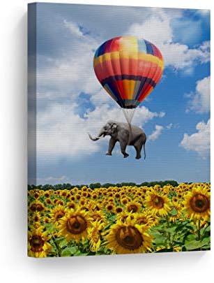 Smile Art Design Elephant with Balloon and Sunflower Field Motivational Wall Art Canvas Print Inspirational Wall Art Entrepreneur Quote Office Living Room Decor Artwork Gift Ready to Hang 12x8