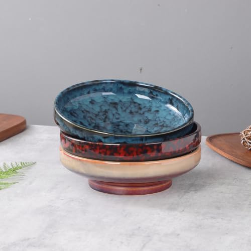 Ceramic Fruit Bowl for Kitchen Counter,Decorative Pedestal Bowl for Table Countertop,Japanese Stye Large Footed Serving Bowl,10.2 Inch (Starry Blue)