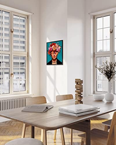 HAUS AND HUES Frida Kahlo Wall Art & Feminist Poster - Chicano Art Wall Decor Latino Chicana Mexican Artwork Flowers Print (Framed Black 24" x 36")