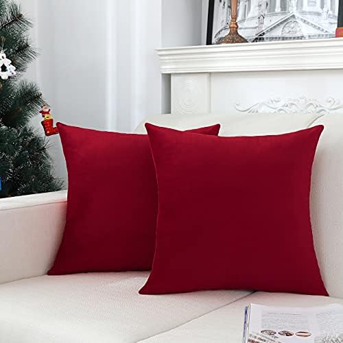 Jeneoo Comfy Soft Velvet Throw Pillow Cases for Sofa Couch, Decorative Solid Square Cushion Covers for Bedroom Car (Santa Red, 18 x 18 Inches, 2 Pieces)
