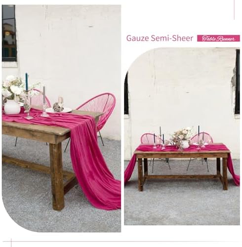 6 Pack Hot Pink Cheesecloth Table Runner, Extra Wide 35x120 Inch