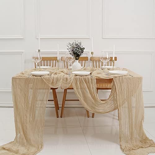 DOLOPL Beige Boho Cheesecloth Table Runner 13.3ft,160inch