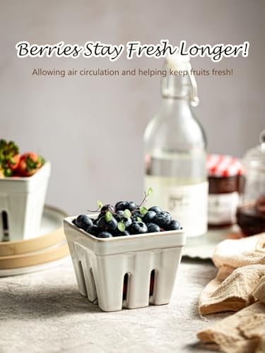 Gomakren Ceramic Berry Basket Set of 2, Square Fruit Bowl Containers, White