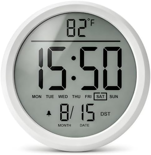 8" Round Digital Wall Clock Battery-Operated, Large Display Clock