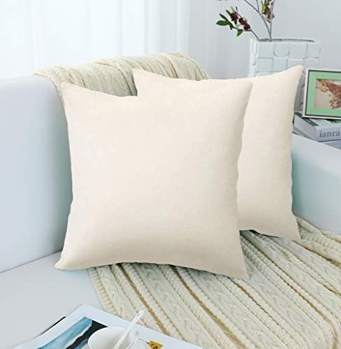 Jeneoo Comfy Soft Velvet Throw Pillow Covers for Sofa Couch, Decorative Solid Square Cushion Cases for Bedroom Car (Off White, 18 x 18 Inches, 2 Pieces
