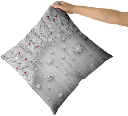 Giwawa Winter Snowflakes Pillow Covers Set of 2 16x16 Inch Christmas Falling Snow Xmas Tree Berries Decorative Farmhouse Throw Cushion Cases for Sofa Couch Porch Indoor Outdoor Holiday Patio