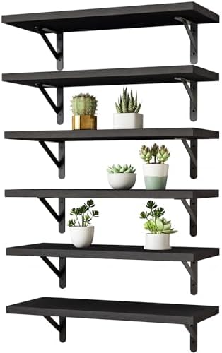 YGEOMER 16.5in Floating Shelves for Wall Home Decor, Black Set of 6