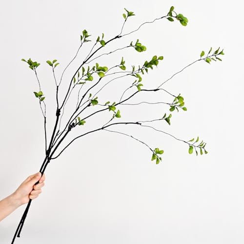 Waipfaru 8PCS Artificial Ficus Branches for Vase, Faux Greenery Stems for Vase Filler, 47in Realistic Flexible Eucalyptus Stems Fake Artificial Twig Plants Indoor Home Tables Centerpieces Office Decor