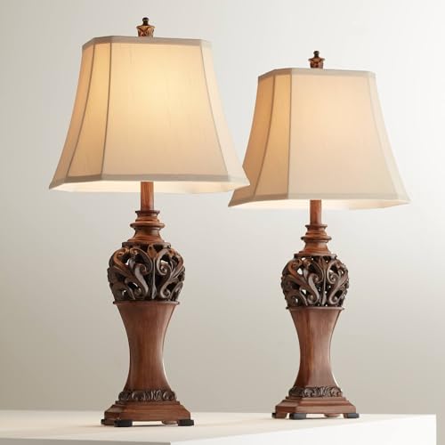 Regency Hill Exeter 30" Large Table Lamps Set of 2 Faux Wood Finish Cottage