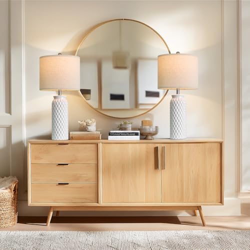 USumkky 27" Ceramic Table Lamps Set of 2 - Modern Farmhouse & Boho Style, Bedside Nightstand Lamps for Bedroom, Living Room End Table Lamps, Small Desk Lamp(White)